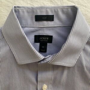 J. Crew Men's Dress Shirt - Navy and White Pinstripe Non Iron Spread Collar